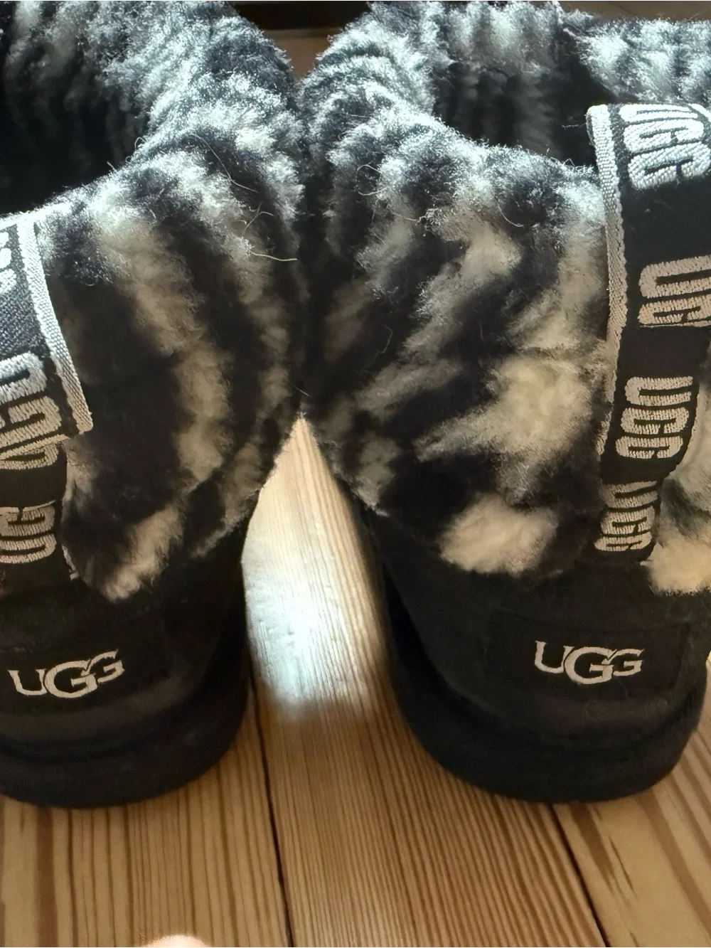 UGG Black and White Shearling Short Boots